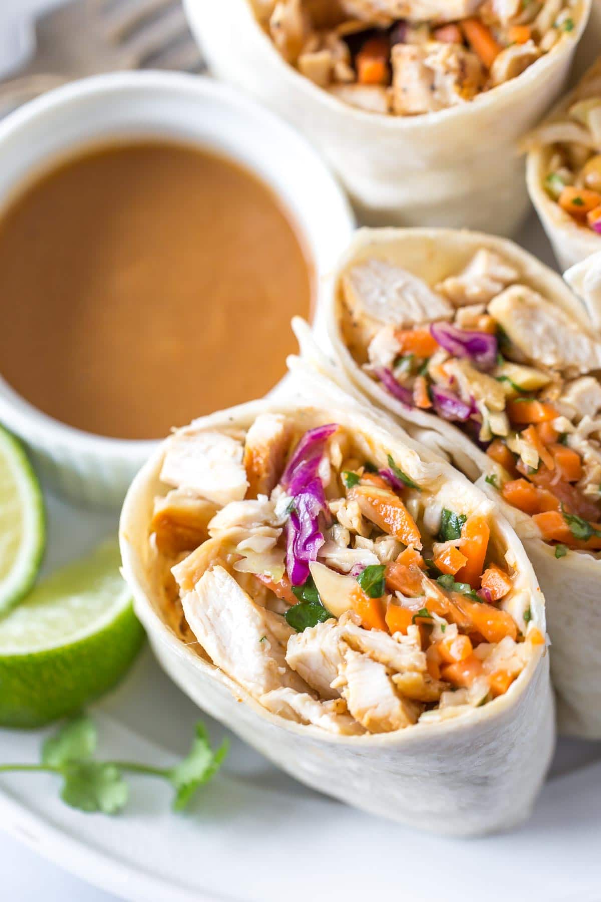 Easy, Peanut Chicken Wraps (Dairy Free) - Simply Whisked